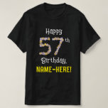 [ Thumbnail: 57th Birthday: Floral Flowers Number “57” + Name T-Shirt ]