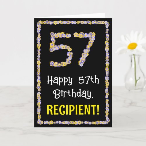 57th Birthday Floral Flowers Number Custom Name Card