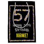 [ Thumbnail: 57th Birthday: Floral Flowers Number, Custom Name Gift Bag ]