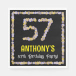 [ Thumbnail: 57th Birthday: Floral Flowers Number, Custom Name Napkins ]