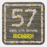 [ Thumbnail: 57th Birthday: Floral Number, Faux Wood Look, Name Sticker ]