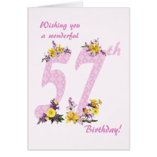 57th Birthday Flower Decorated Numbers Cards