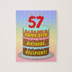 57th Birthday: Fun Cake and Candles + Custom Name Jigsaw Puzzle