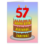 [ Thumbnail: 57th Birthday: Fun Cake & Candles, W/ Custom Name Card ]