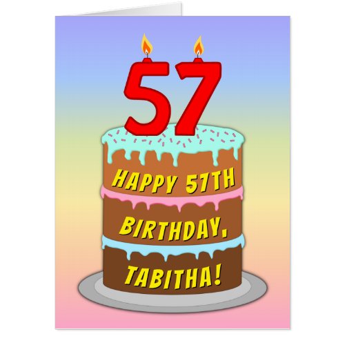 57th Birthday Fun Cake  Candles w Custom Name Card