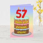[ Thumbnail: 57th Birthday — Fun Cake & Candles, W/ Custom Name Card ]