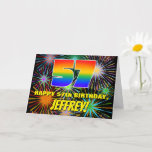 [ Thumbnail: 57th Birthday: Fun, Colorful Celebratory Fireworks Card ]