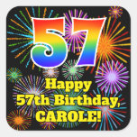 [ Thumbnail: 57th Birthday: Fun Fireworks Look, Rainbow # 57 Sticker ]