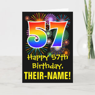 57th Birthday: Fun Fireworks Pattern + Rainbow 57 Card