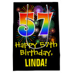 [ Thumbnail: 57th Birthday: Fun Fireworks Pattern + Rainbow 57 Gift Bag ]