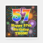 [ Thumbnail: 57th Birthday: Fun Fireworks Pattern + Rainbow 57 Napkins ]