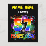 [ Thumbnail: 57th Birthday - Fun Fireworks, Rainbow Look "57" Postcard ]
