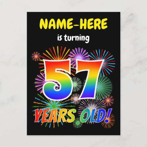 57th Birthday _ Fun Fireworks Rainbow Look 57 Postcard