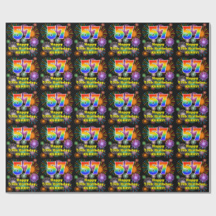57th Birthday: Fun Fireworks, Rainbow Look # “57” Wrapping Paper