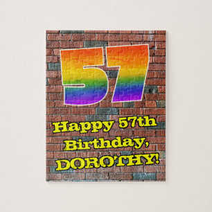 57th Birthday: Fun Graffiti-Inspired Rainbow 57 Jigsaw Puzzle