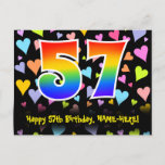 [ Thumbnail: 57th Birthday: Fun Hearts Pattern, Rainbow 57 Postcard ]