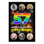 [ Thumbnail: 57th Birthday: Fun Rainbow #, Custom Name + Photos Card ]