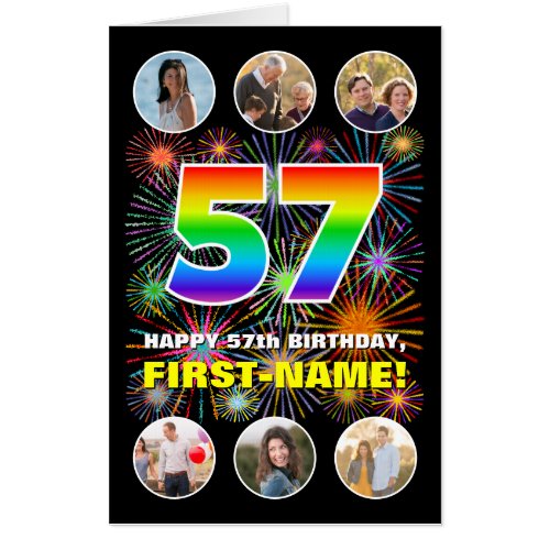 57th Birthday Fun Rainbow  Custom Name  Photos Card
