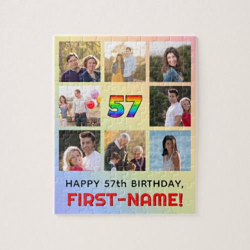 57th Birthday Fun Rainbow  Custom Name  Photos Jigsaw Puzzle