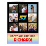 [ Thumbnail: 57th Birthday: Fun Rainbow #, Custom Photos & Name Card ]