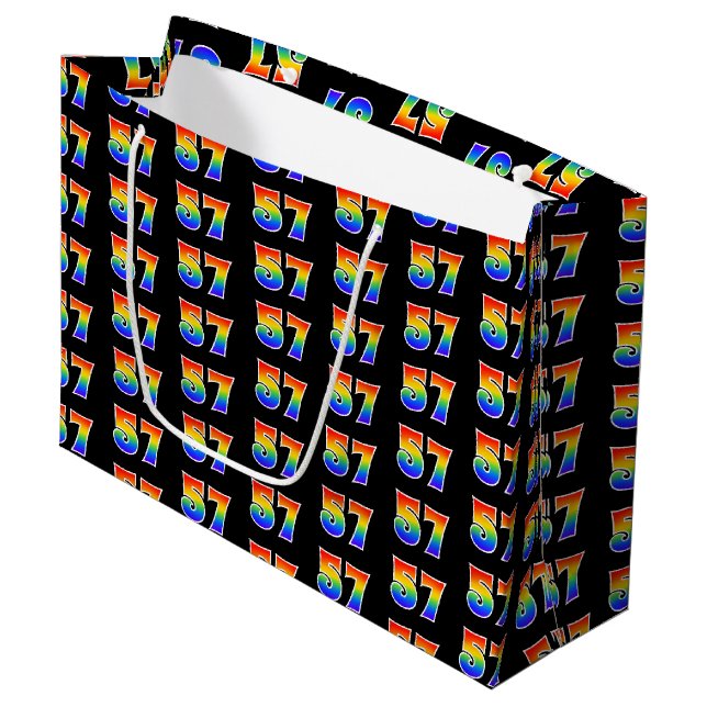 57th Birthday: Fun Rainbow Event Number 57 Pattern Large Gift Bag (Front Angled)