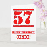 [ Thumbnail: 57th Birthday: Fun, Red Rubber Stamp Inspired Look Card ]