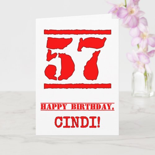 57th Birthday Fun Red Rubber Stamp Inspired Look Card