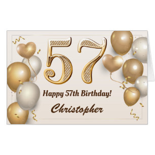 57th Birthday Gold Balloons Confetti Extra Large Card
