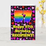 [ Thumbnail: 57th Birthday: Loving Hearts Pattern, Rainbow # 57 Card ]