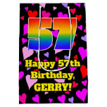 [ Thumbnail: 57th Birthday: Loving Hearts Pattern, Rainbow # 57 Gift Bag ]