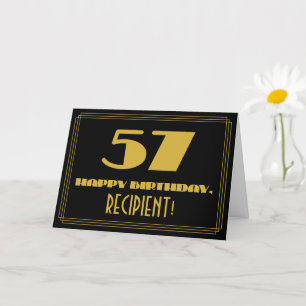 57th Birthday: Name + Art Deco Inspired Look "57" Card
