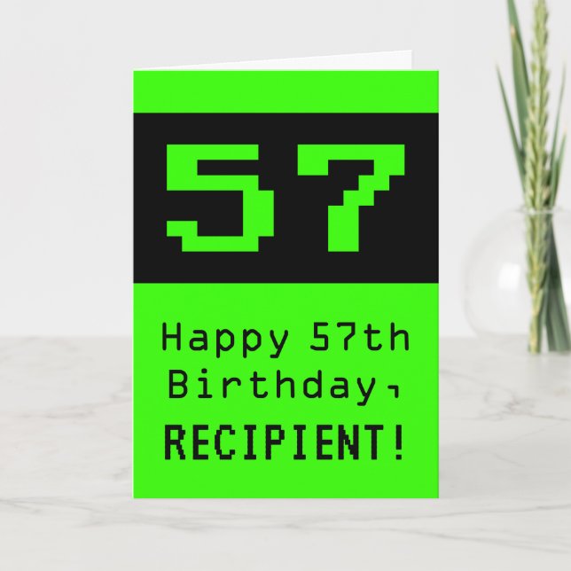 57th Birthday: Nerdy / Geeky Style "57" and Name Card (Front)