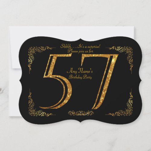 57thBirthday party 57thgreat Gatsbyblack  gold Invitation
