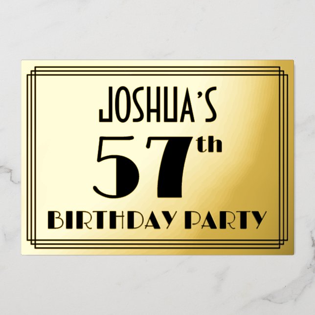57th Birthday Party — Art Deco Look “57” + Name Foil Invitation (Front)