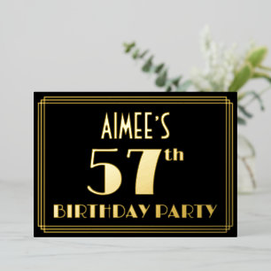 57th Birthday Party: Art Deco Look “57”, w/ Name Foil Invitation