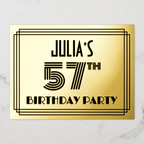 57th Birthday Party  Art Deco Style 57  Name Foil Invitation Postcard