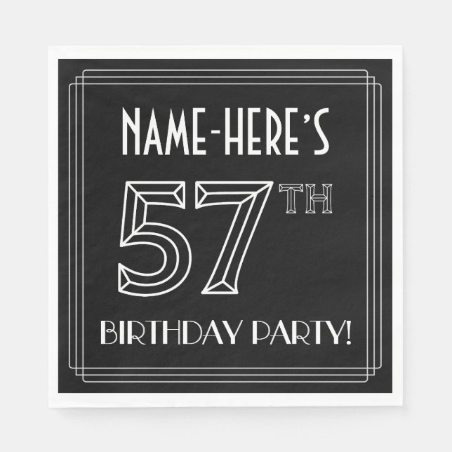 57th Birthday Party: Art Deco Style + Custom Name Napkins (Front)