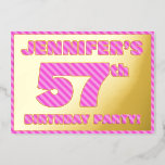 [ Thumbnail: 57th Birthday Party — Bold, Fun, Pink Stripes # 57 Invitation ]
