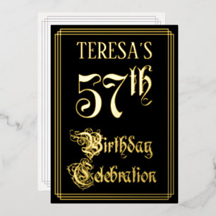 57th Birthday Party — Fancy Script & Custom Name Foil Invitation