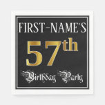 [ Thumbnail: 57th Birthday Party — Fancy Script, Faux Gold Look Napkins ]