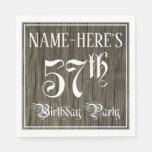 [ Thumbnail: 57th Birthday Party — Fancy Script, Faux Wood Look Napkins ]