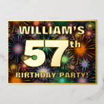 [ Thumbnail: 57th Birthday Party — Fun, Colorful Fireworks Look Invitation ]