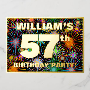 57th Birthday Party — Fun, Colorful Fireworks Look Foil Invitation