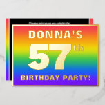[ Thumbnail: 57th Birthday Party: Fun, Colorful Rainbow Pattern Invitation ]