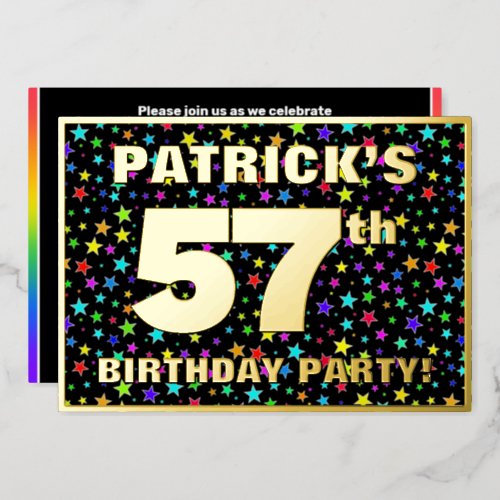 57th Birthday Party  Fun Colorful Stars Pattern Foil Invitation
