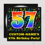 [ Thumbnail: 57th Birthday Party: Fun Music Symbols, Rainbow 57 Invitation ]