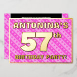 [ Thumbnail: 57th Birthday Party — Fun Pink Hearts and Stripes Invitation ]