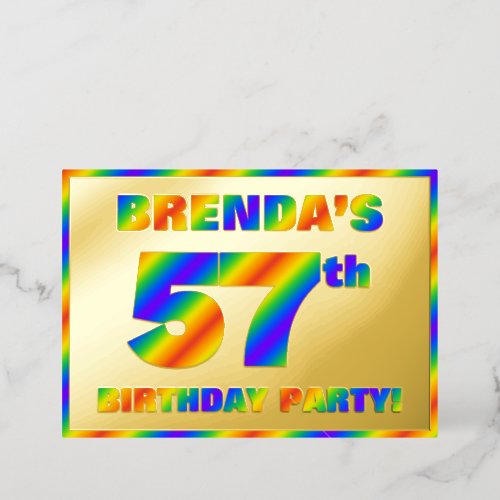 57th Birthday Party  Fun Rainbow Spectrum 57 Foil Invitation