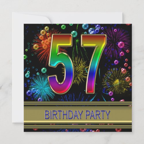 57th Birthday party Invitation with bubbles