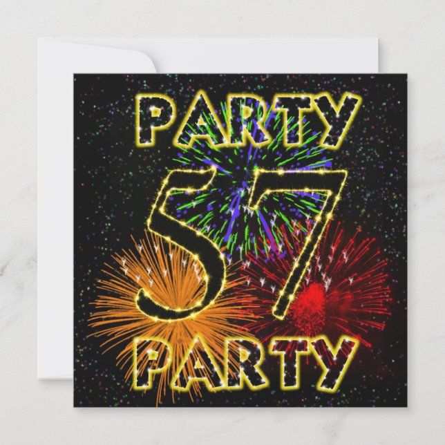57th birthday party invitation with fireworks (Front)
